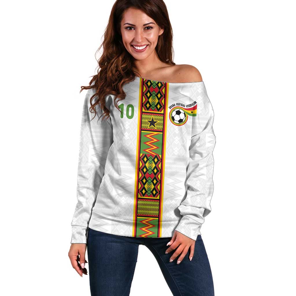 Custom Ghana National Football Off Shoulder Sweater Traditional African Motifs Sporty Style - Wonder Print Shop