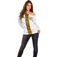 Custom Ghana National Football Off Shoulder Sweater Traditional African Motifs Sporty Style - Wonder Print Shop