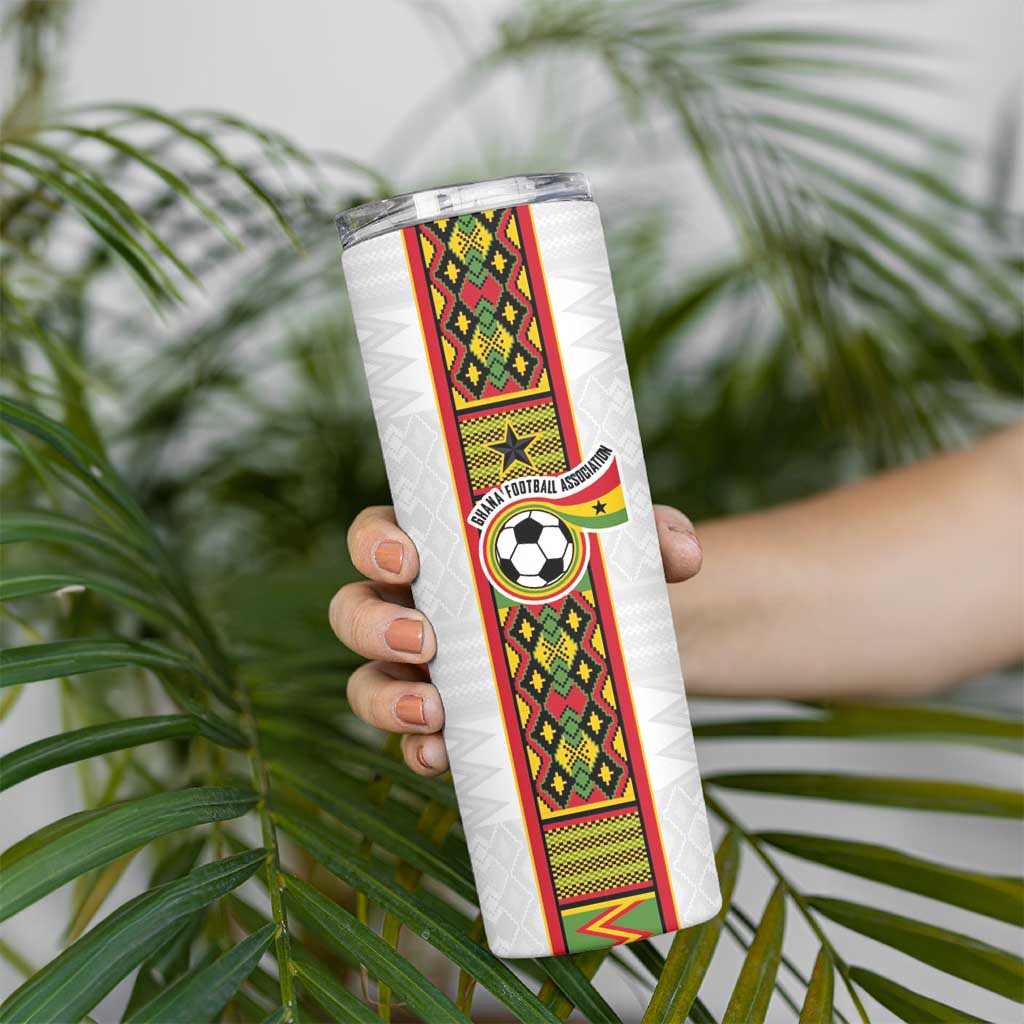 Custom Ghana National Football Skinny Tumbler Traditional African Motifs Sporty Style - Wonder Print Shop