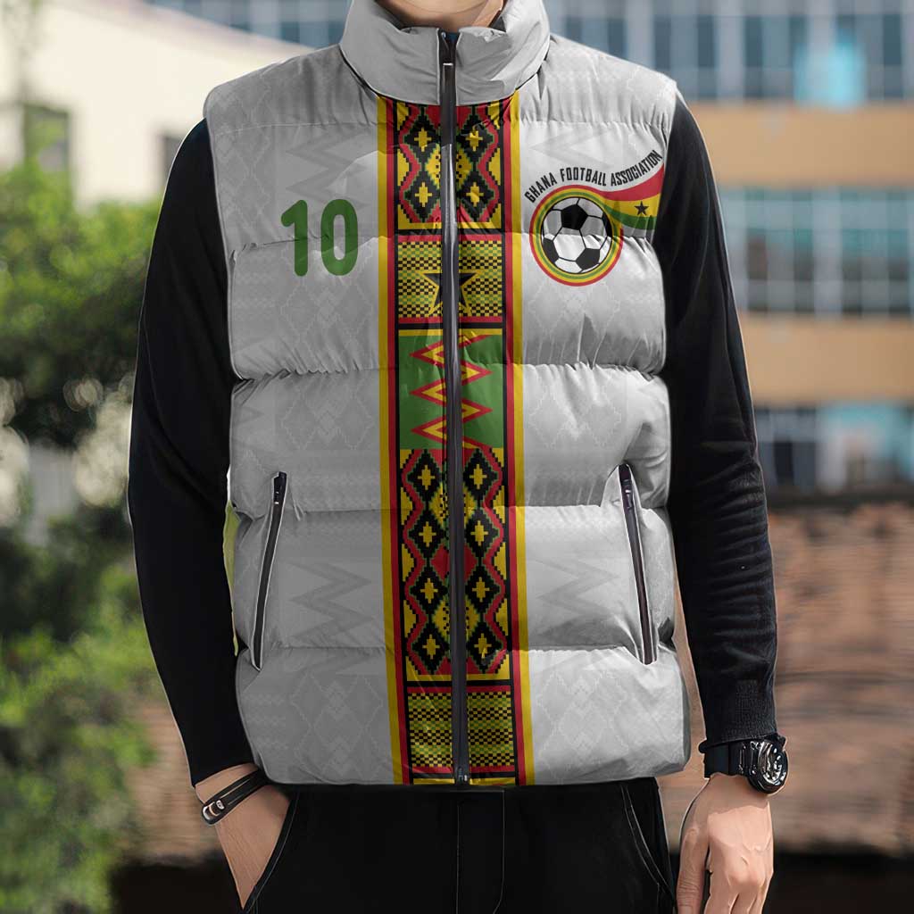 Custom Ghana National Football Sleeveless Puffer Jacket Traditional African Motifs Sporty Style - Wonder Print Shop