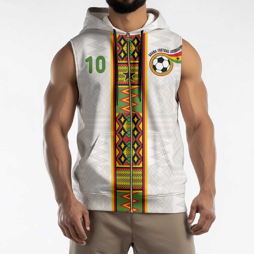Custom Ghana National Football Sleeveless Zip Hoodie Traditional African Motifs Sporty Style - Wonder Print Shop