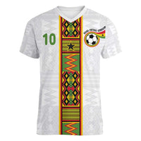Custom Ghana National Football Women V-Neck T-Shirt Traditional African Motifs Sporty Style - Wonder Print Shop