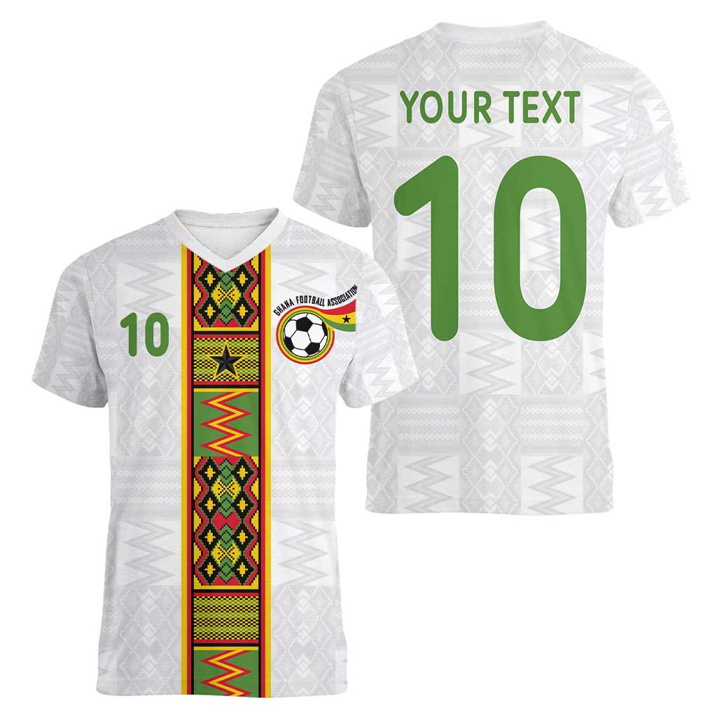 Custom Ghana National Football Women V-Neck T-Shirt Traditional African Motifs Sporty Style - Wonder Print Shop