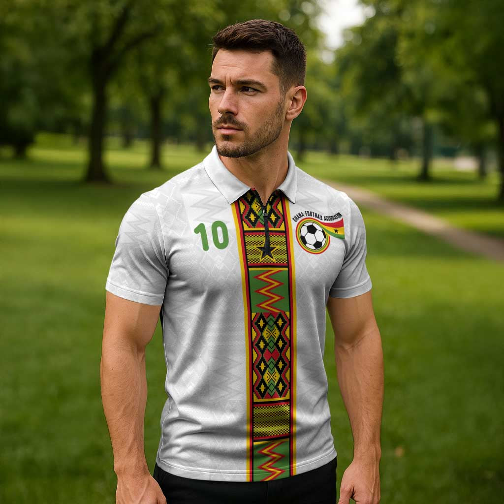 Custom Ghana National Football Zipper Polo Shirt Traditional African Motifs Sporty Style - Wonder Print Shop