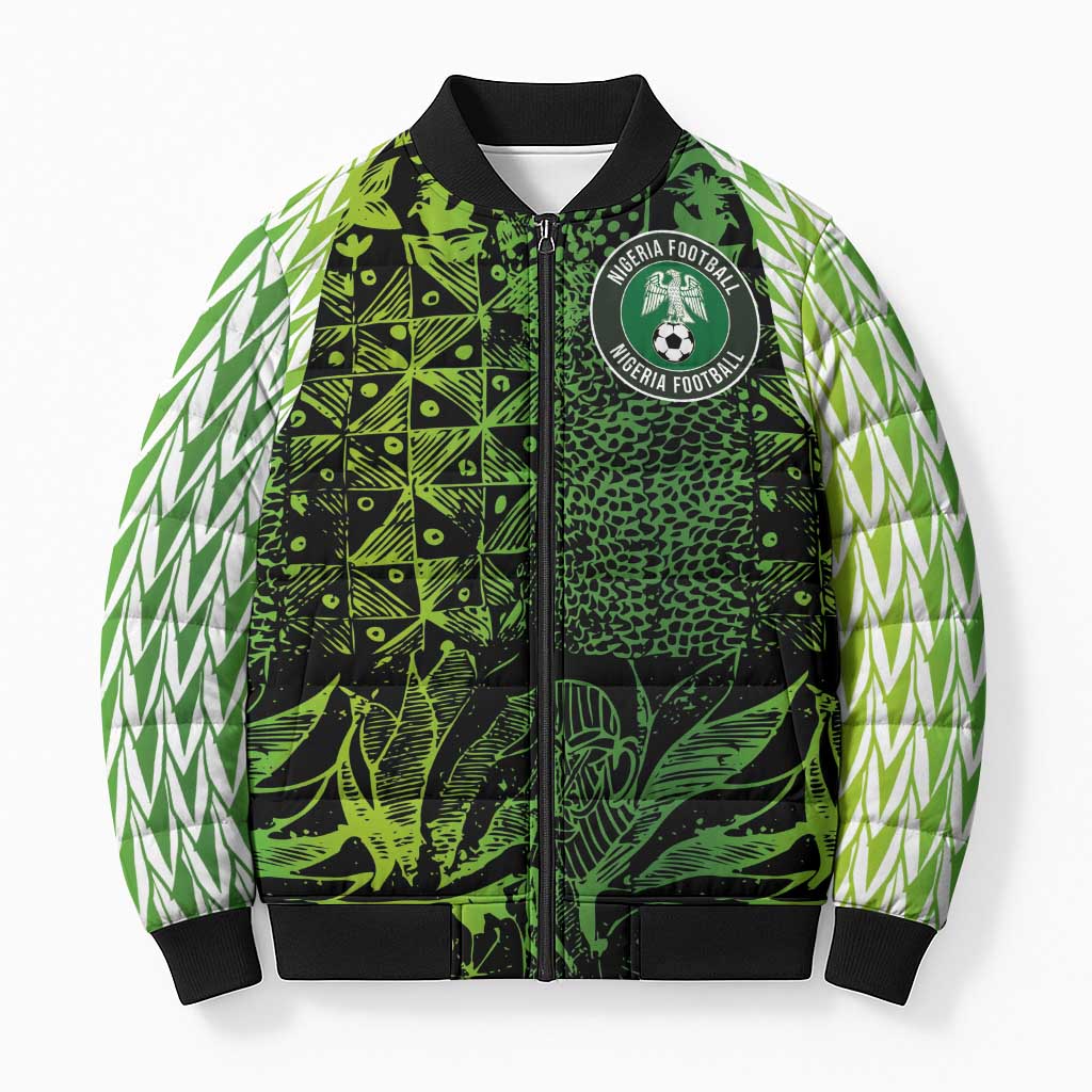 Custom Nigeria National Football Bomber Puffer Jacket Super Eagles-Feather Shoulders Sleeves Armor - Wonder Print Shop