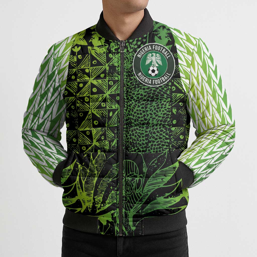 Custom Nigeria National Football Bomber Puffer Jacket Super Eagles-Feather Shoulders Sleeves Armor - Wonder Print Shop