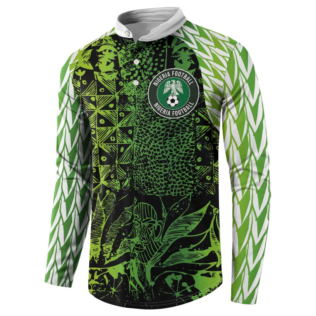 Custom Nigeria National Football Button Sweatshirt Super Eagles-Feather Shoulders Sleeves Armor - Wonder Print Shop