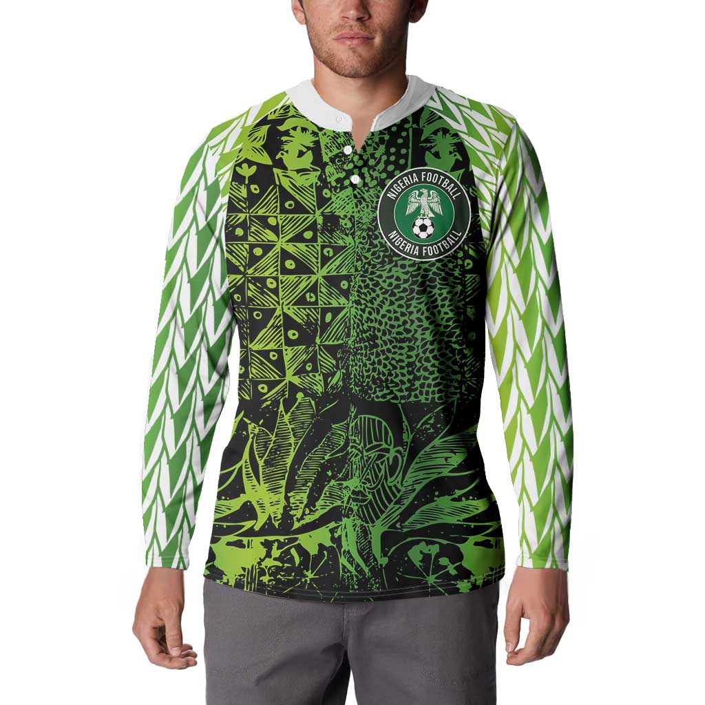 Custom Nigeria National Football Button Sweatshirt Super Eagles-Feather Shoulders Sleeves Armor - Wonder Print Shop