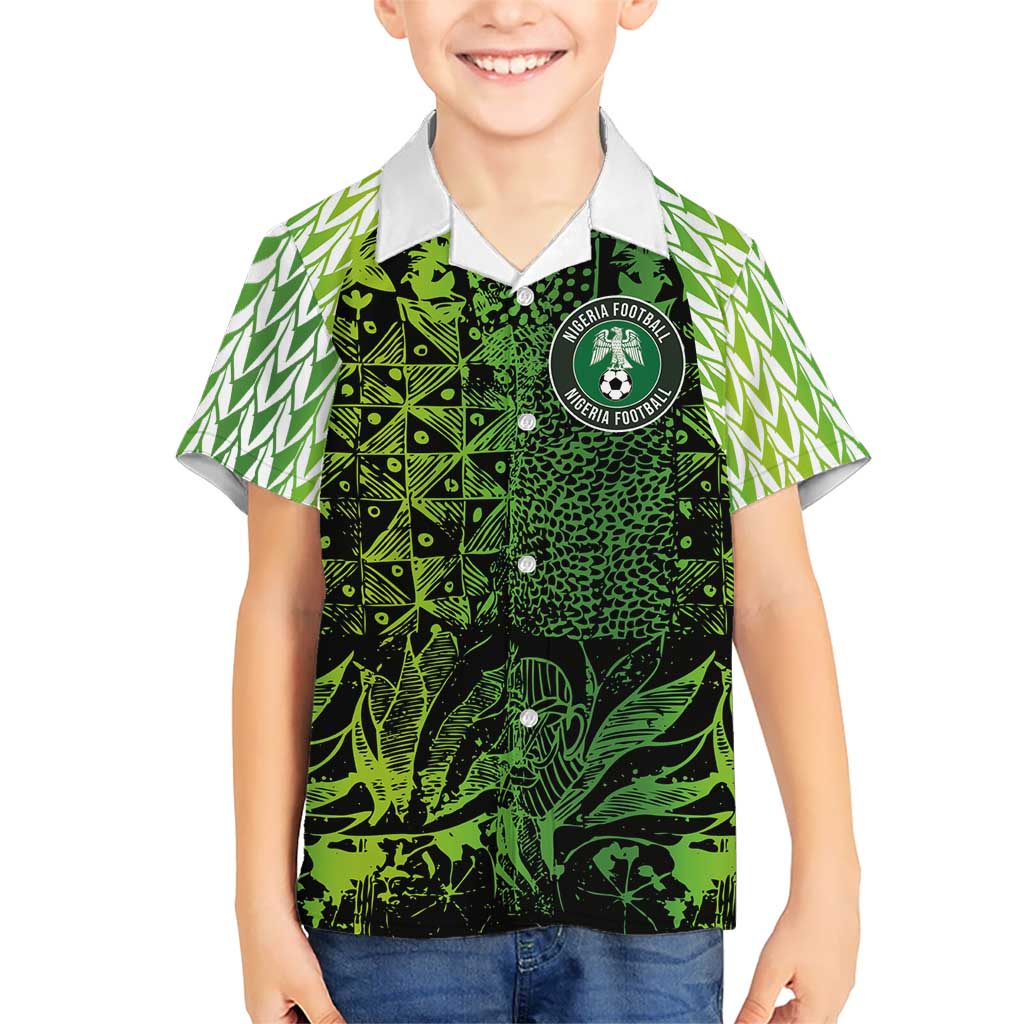 Custom Nigeria National Football Kid Hawaiian Shirt Super Eagles-Feather Shoulders Sleeves Armor - Wonder Print Shop
