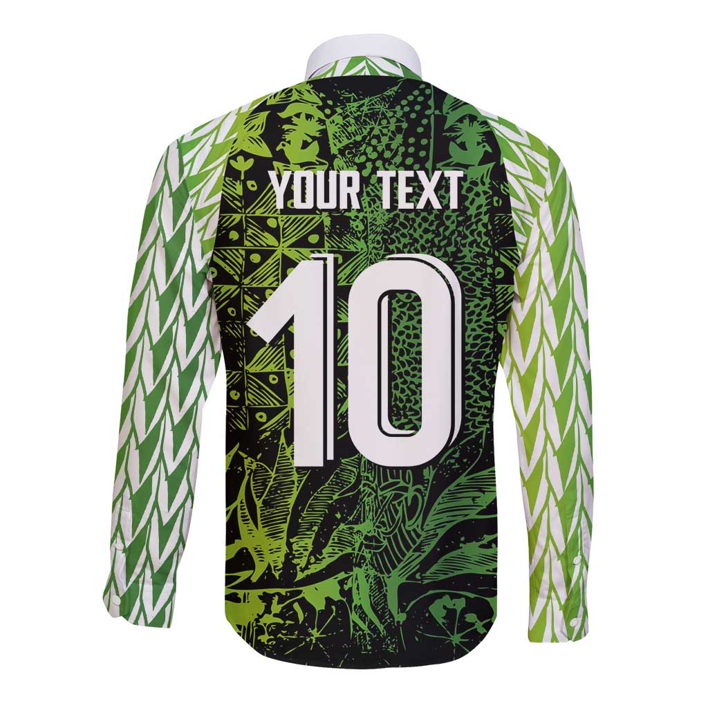 Custom Nigeria National Football Long Sleeve Button Shirt Super Eagles-Feather Shoulders Sleeves Armor - Wonder Print Shop