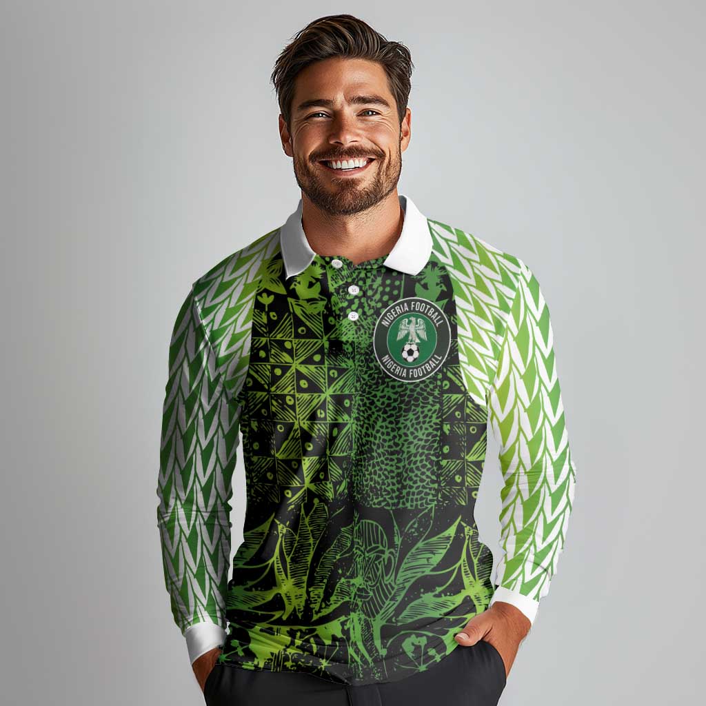 Custom Nigeria National Football Long Sleeve Polo Shirt Super Eagles-Feather Shoulders Sleeves Armor - Wonder Print Shop