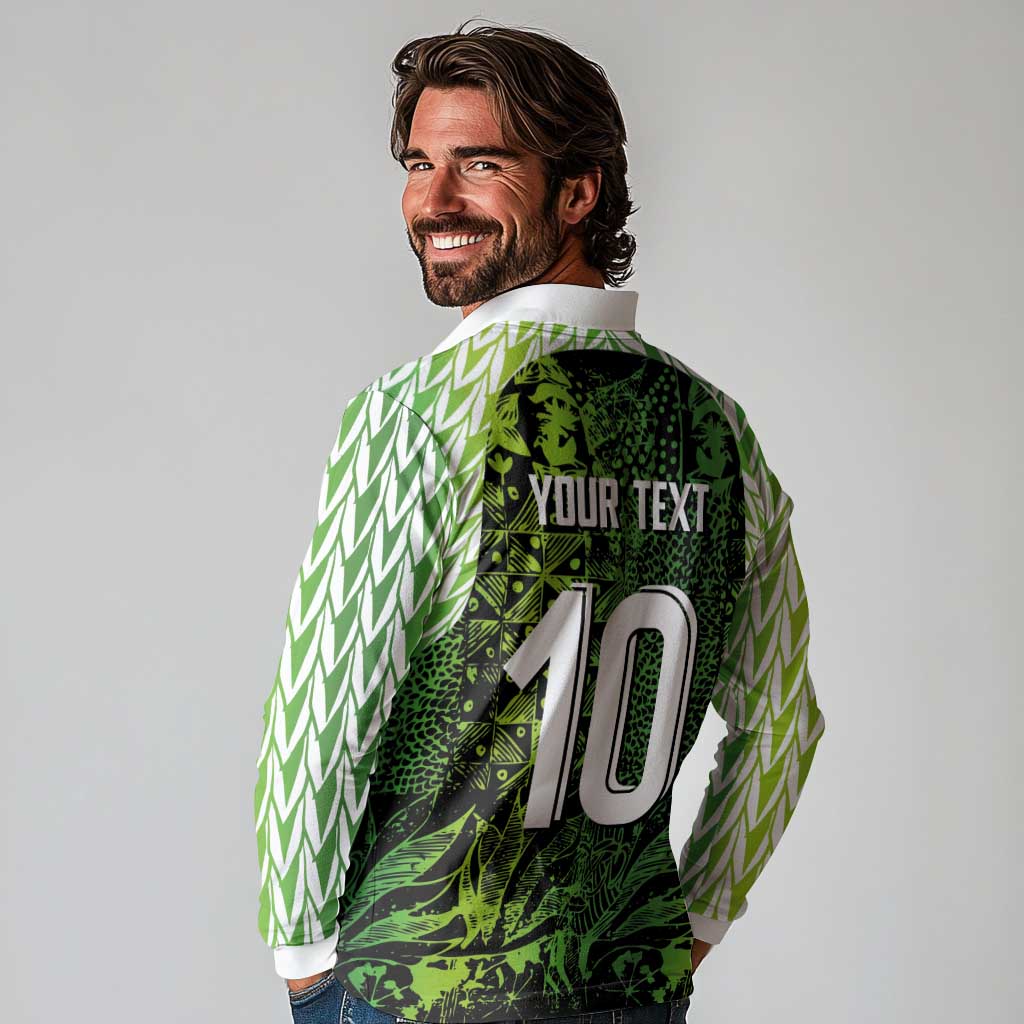 Custom Nigeria National Football Long Sleeve Polo Shirt Super Eagles-Feather Shoulders Sleeves Armor - Wonder Print Shop