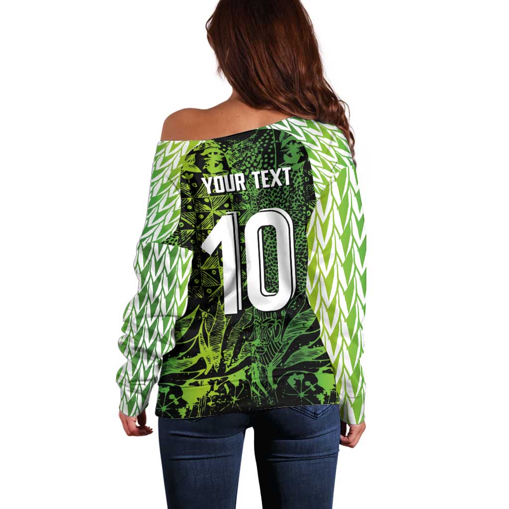 Custom Nigeria National Football Off Shoulder Sweater Super Eagles-Feather Shoulders Sleeves Armor - Wonder Print Shop