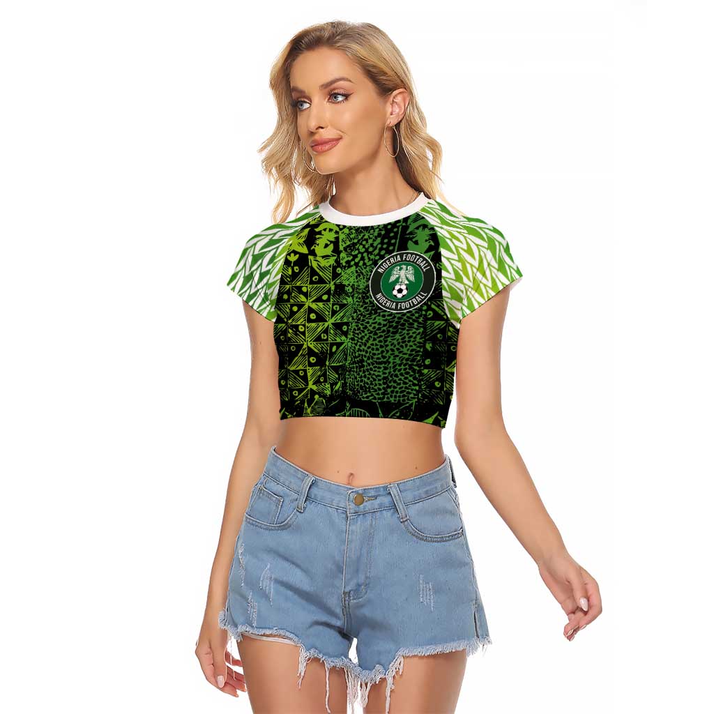 Custom Nigeria National Football Raglan Cropped T Shirt Super Eagles-Feather Shoulders Sleeves Armor - Wonder Print Shop