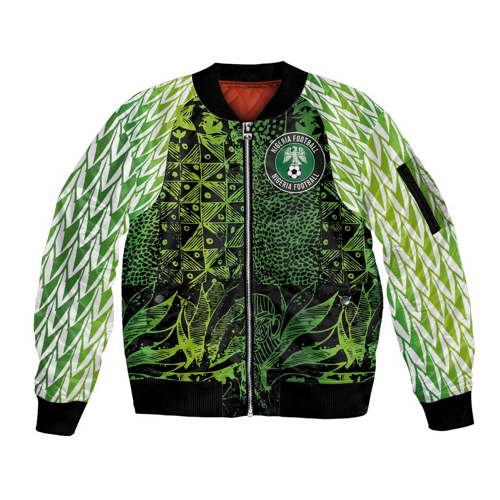 Custom Nigeria National Football Sleeve Zip Bomber Jacket Super Eagles-Feather Shoulders Sleeves Armor - Wonder Print Shop