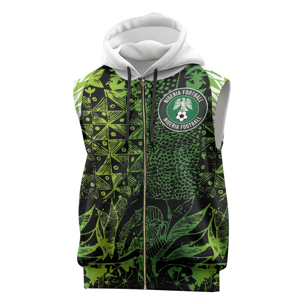 Custom Nigeria National Football Sleeveless Zip Hoodie Super Eagles-Feather Shoulders Sleeves Armor - Wonder Print Shop