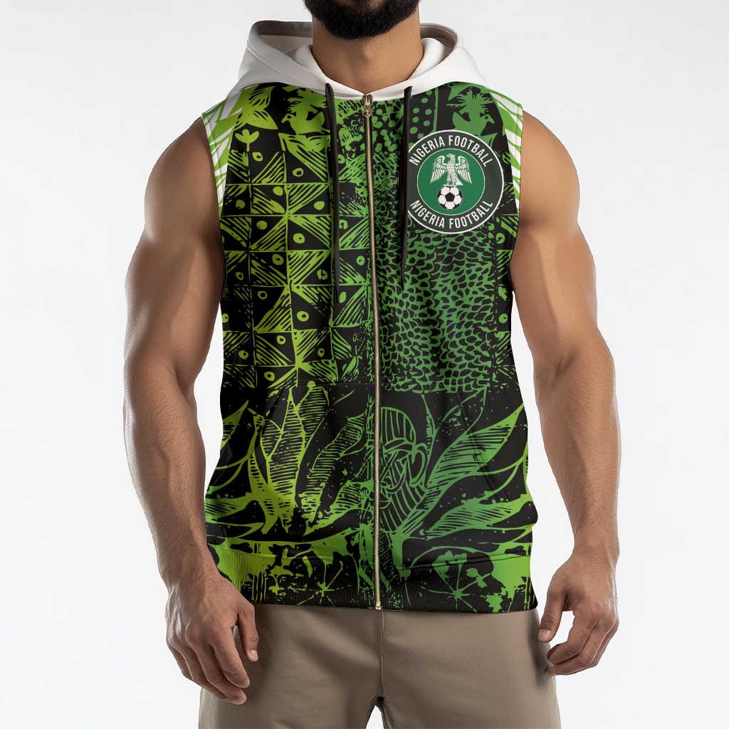 Custom Nigeria National Football Sleeveless Zip Hoodie Super Eagles-Feather Shoulders Sleeves Armor - Wonder Print Shop