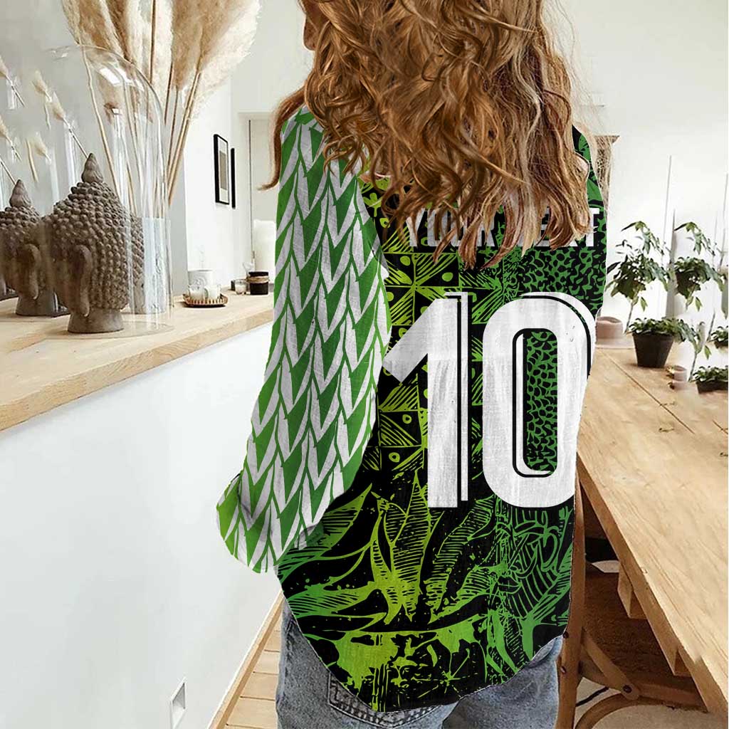 Custom Nigeria National Football Women Casual Shirt Super Eagles-Feather Shoulders Sleeves Armor - Wonder Print Shop