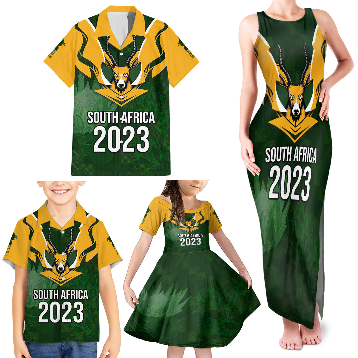 South Africa Rugby Family Matching Tank Maxi Dress and Hawaiian Shirt Springbok Mascot History Champion World Rugby 2023 - Wonder Print Shop