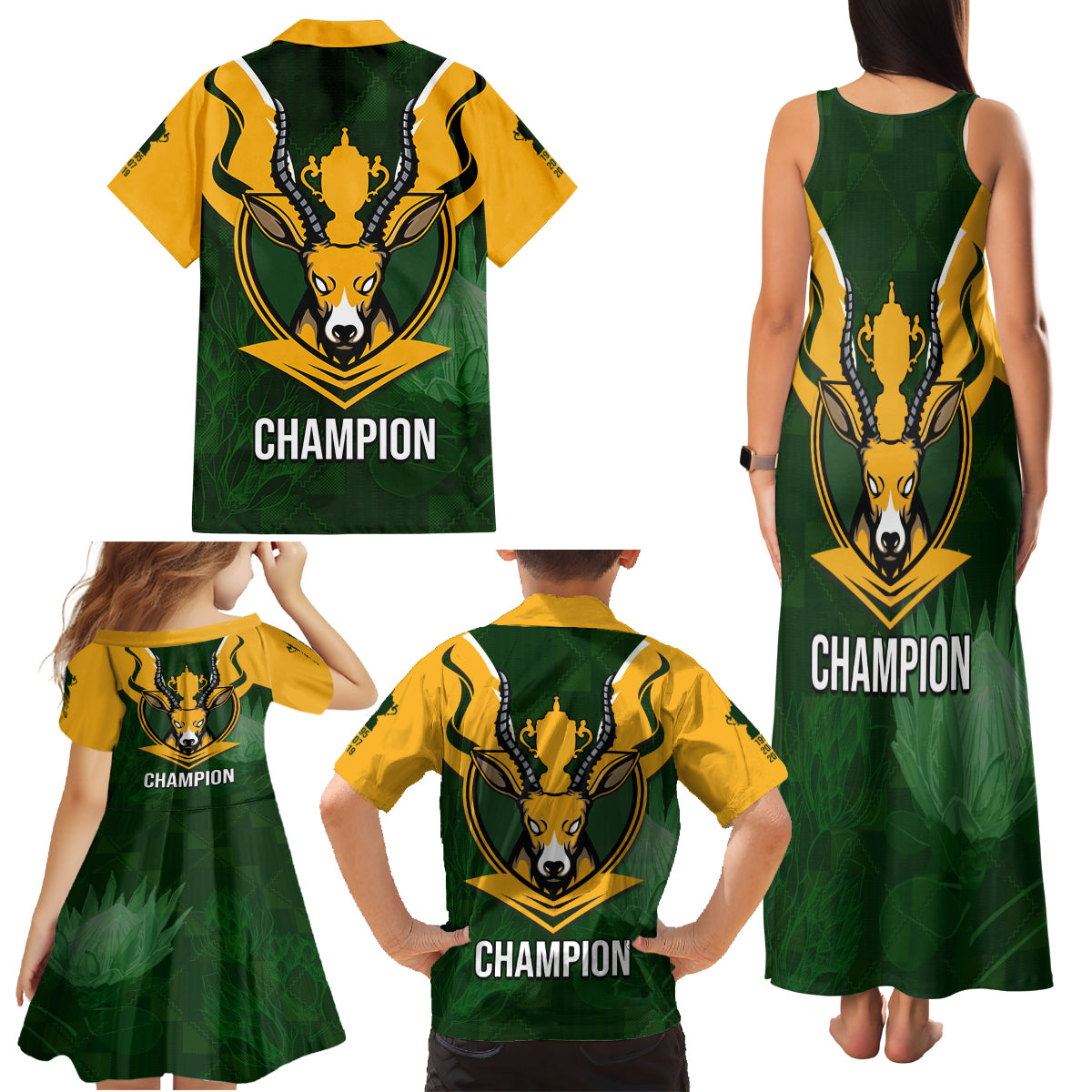 South Africa Rugby Family Matching Tank Maxi Dress and Hawaiian Shirt Springbok Mascot History Champion World Rugby 2023 - Wonder Print Shop