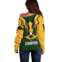 South Africa Rugby Off Shoulder Sweater Springbok Mascot History Champion World Rugby 2023 - Wonder Print Shop