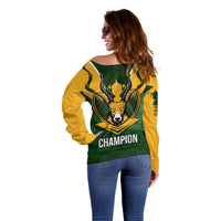 South Africa Rugby Off Shoulder Sweater Springbok Mascot History Champion World Rugby 2023 - Wonder Print Shop