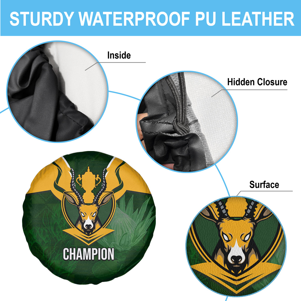 South Africa Rugby Spare Tire Cover Springbok Mascot History Champion World Rugby 2023 - Wonder Print Shop