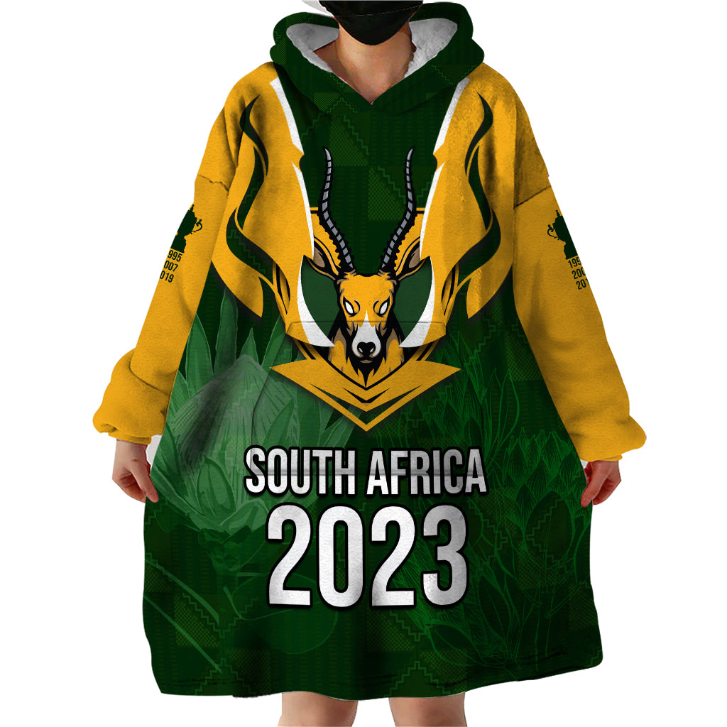 South Africa Rugby Wearable Blanket Hoodie Springbok Mascot History Champion World Rugby 2023 - Wonder Print Shop