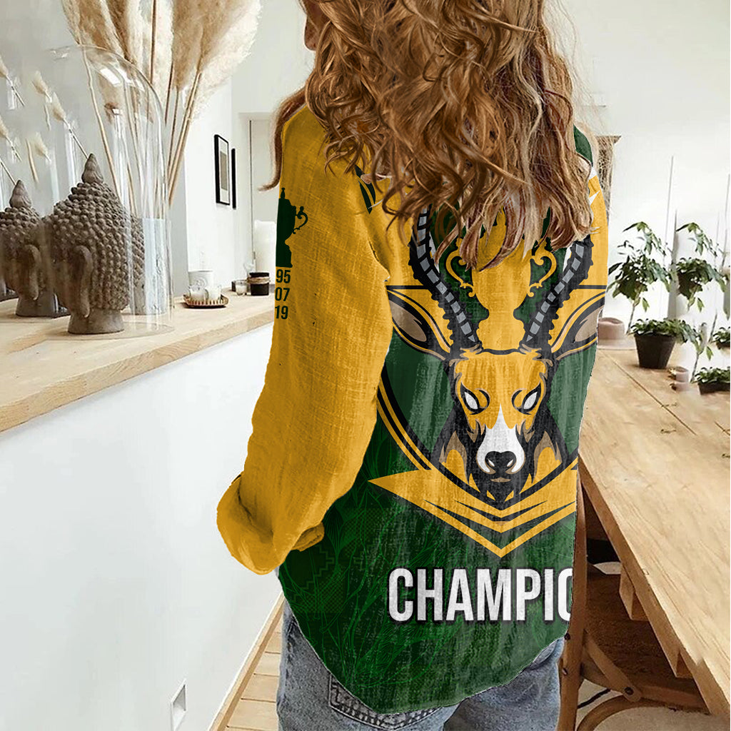 South Africa Rugby Women Casual Shirt Springbok Mascot History Champion World Rugby 2023 - Wonder Print Shop