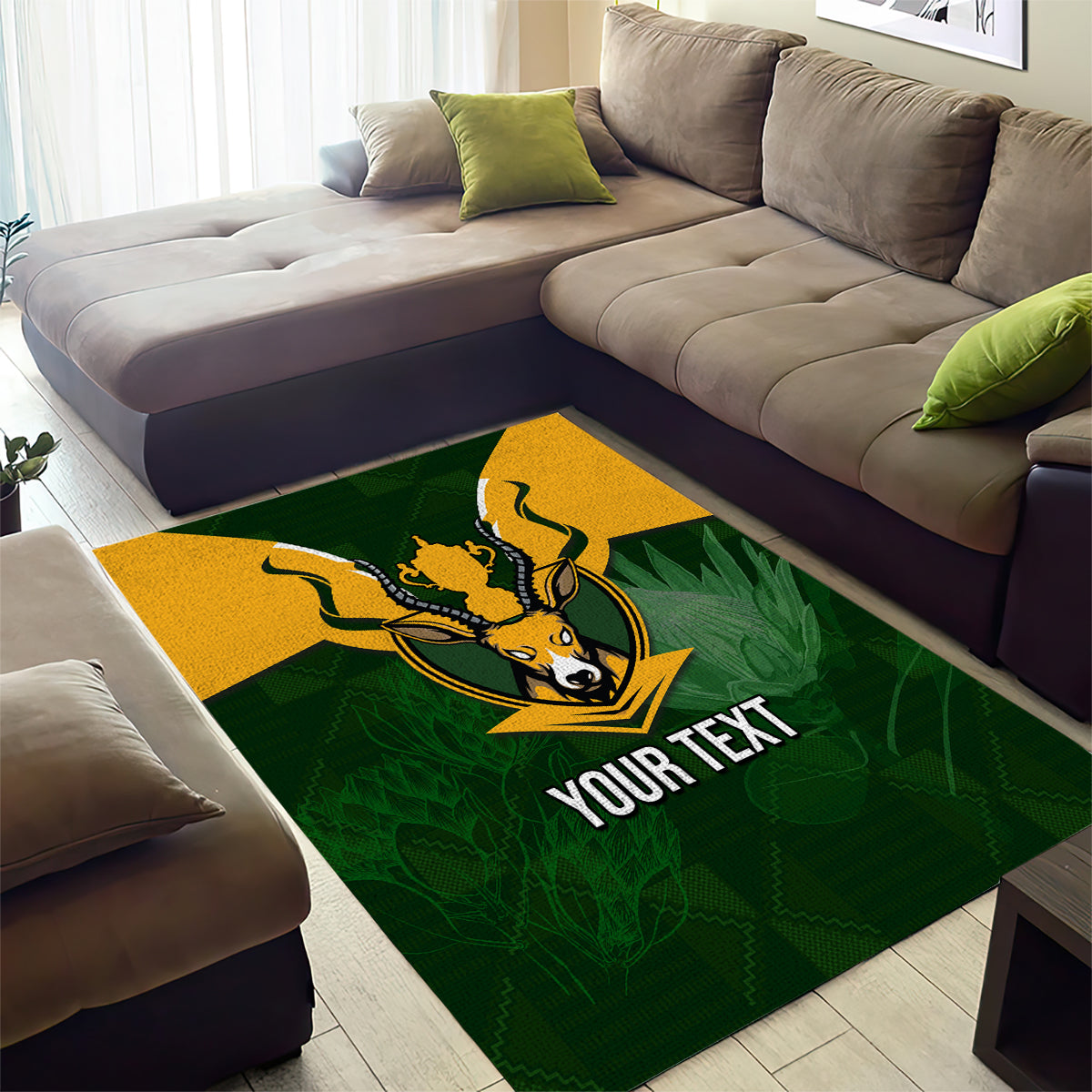 Personalised South Africa Rugby Area Rug Springbok Mascot History Champion World Rugby 2023 - Wonder Print Shop