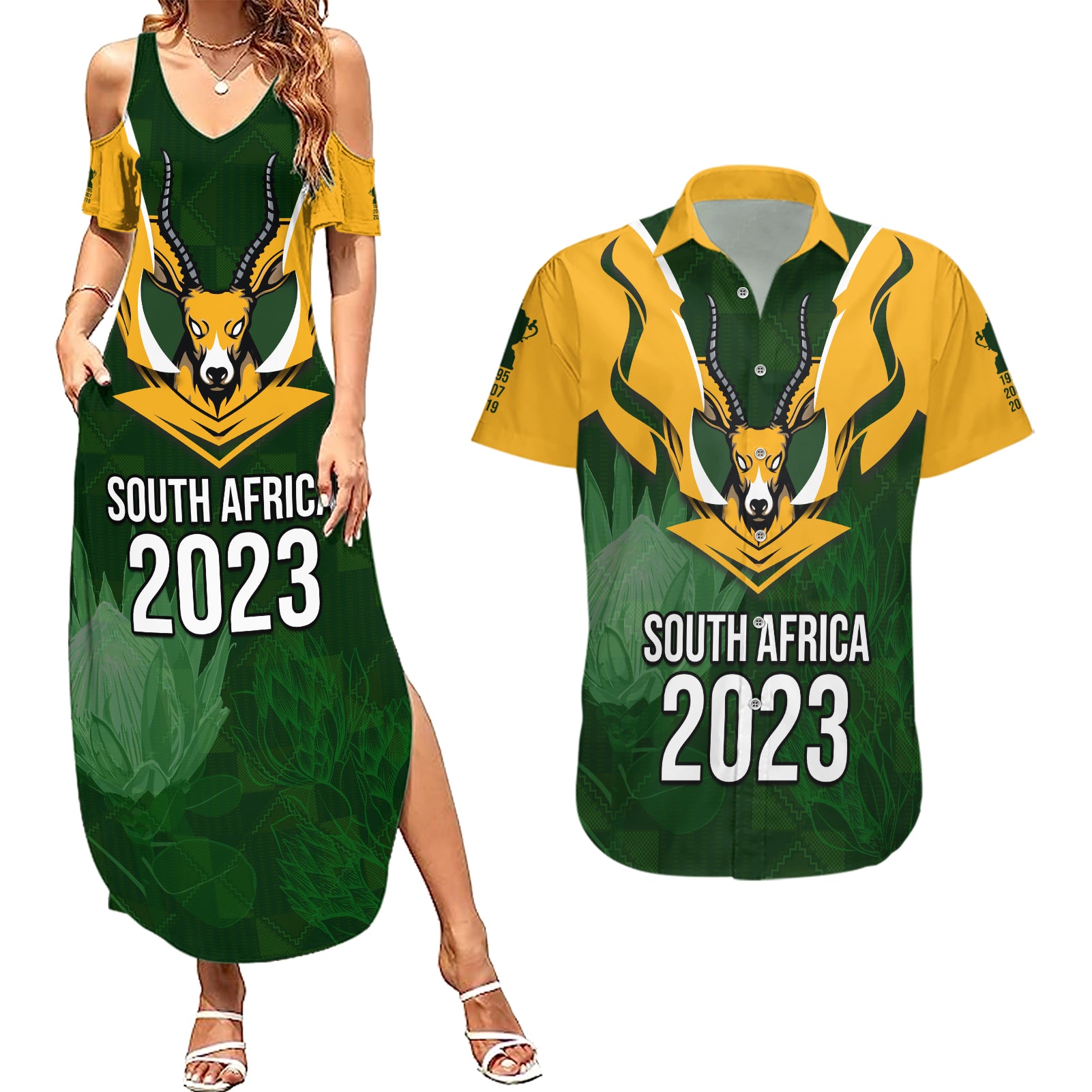 Personalised South Africa Rugby Couples Matching Summer Maxi Dress and Hawaiian Shirt Springbok Mascot History Champion World Rugby 2023 - Wonder Print Shop