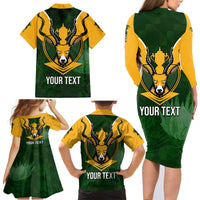 Personalised South Africa Rugby Family Matching Long Sleeve Bodycon Dress and Hawaiian Shirt Springbok Mascot History Champion World Rugby 2023 - Wonder Print Shop