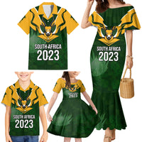Personalised South Africa Rugby Family Matching Mermaid Dress and Hawaiian Shirt Springbok Mascot History Champion World Rugby 2023 - Wonder Print Shop