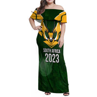 Personalised South Africa Rugby Family Matching Off Shoulder Maxi Dress and Hawaiian Shirt Springbok Mascot History Champion World Rugby 2023 - Wonder Print Shop