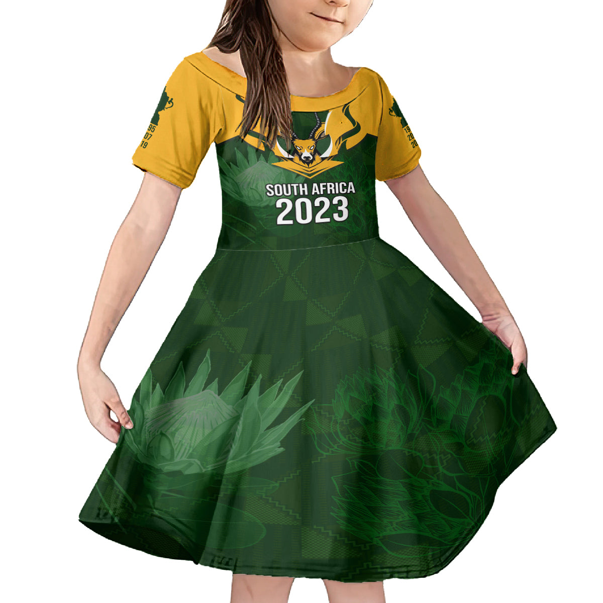 Personalised South Africa Rugby Family Matching Puletasi Dress and Hawaiian Shirt Springbok Mascot History Champion World Rugby 2023 - Wonder Print Shop