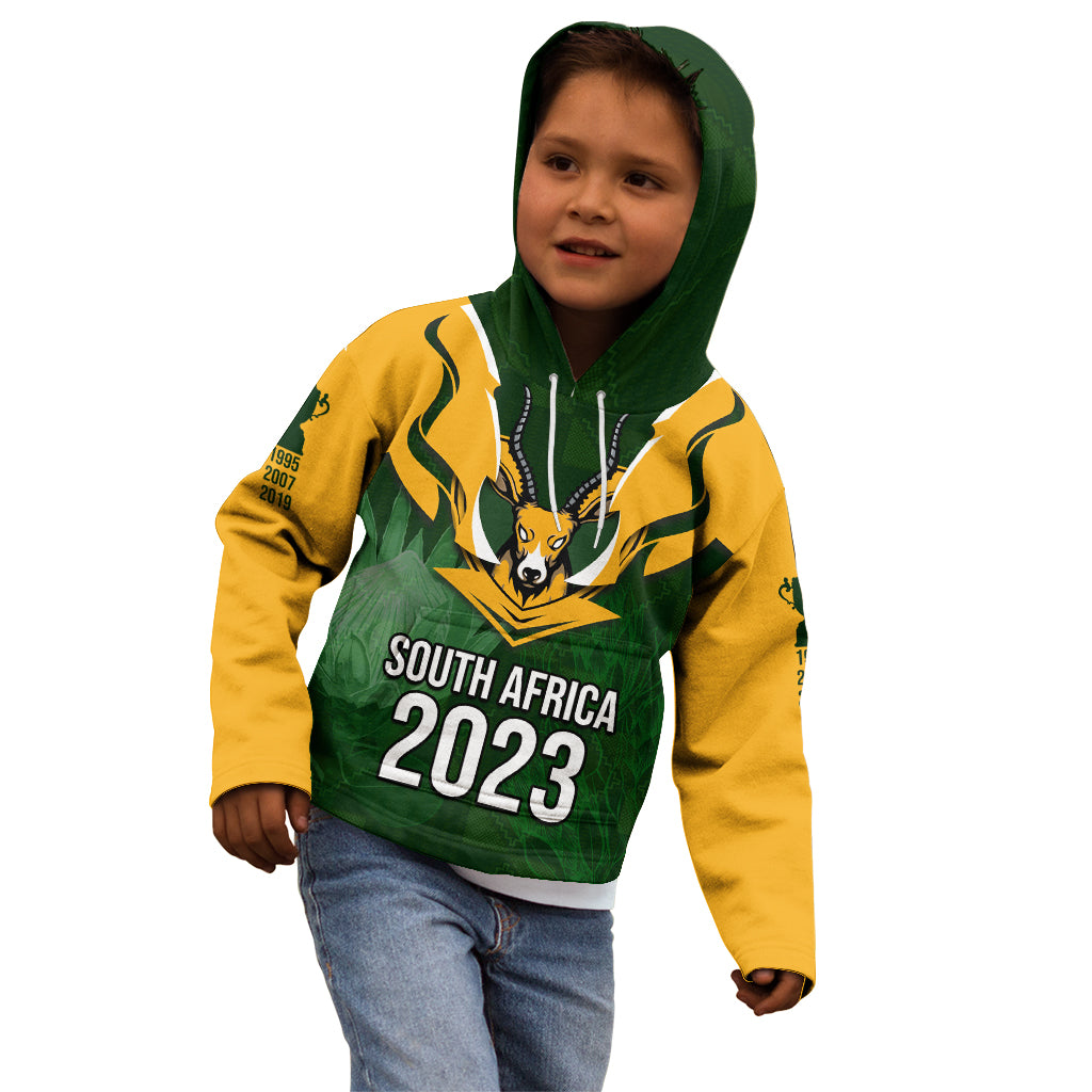 Personalised South Africa Rugby Kid Hoodie Springbok Mascot History Champion World Rugby 2023 - Wonder Print Shop