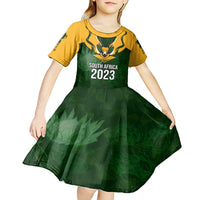 Personalised South Africa Rugby Kid Short Sleeve Dress Springbok Mascot History Champion World Rugby 2023 - Wonder Print Shop