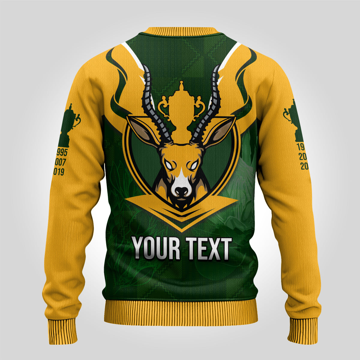 Personalised South Africa Rugby Ugly Christmas Sweater Springbok Mascot History Champion World Rugby 2023 - Wonder Print Shop
