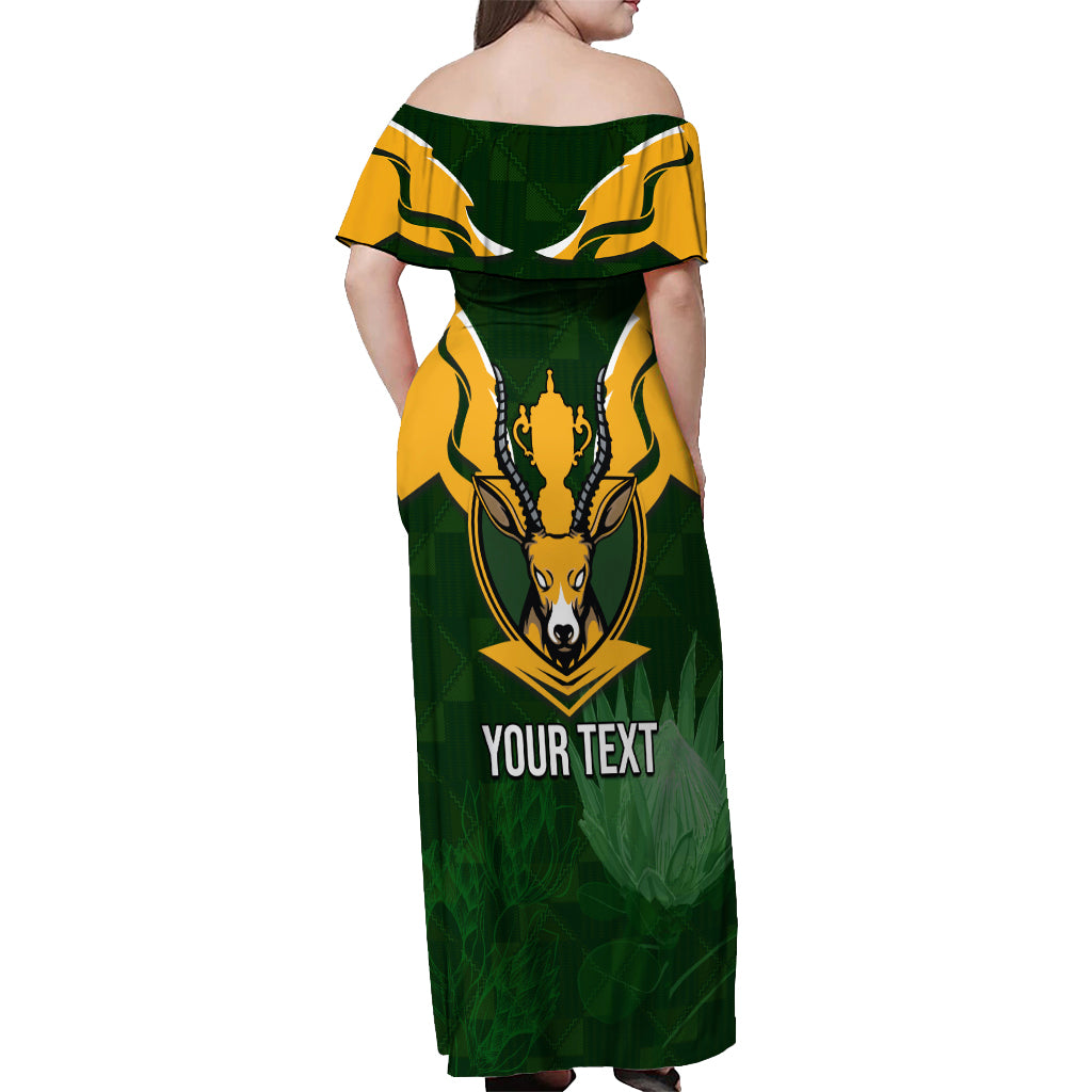 Personalised South Africa Rugby Off Shoulder Maxi Dress Springbok Mascot History Champion World Rugby 2023 - Wonder Print Shop
