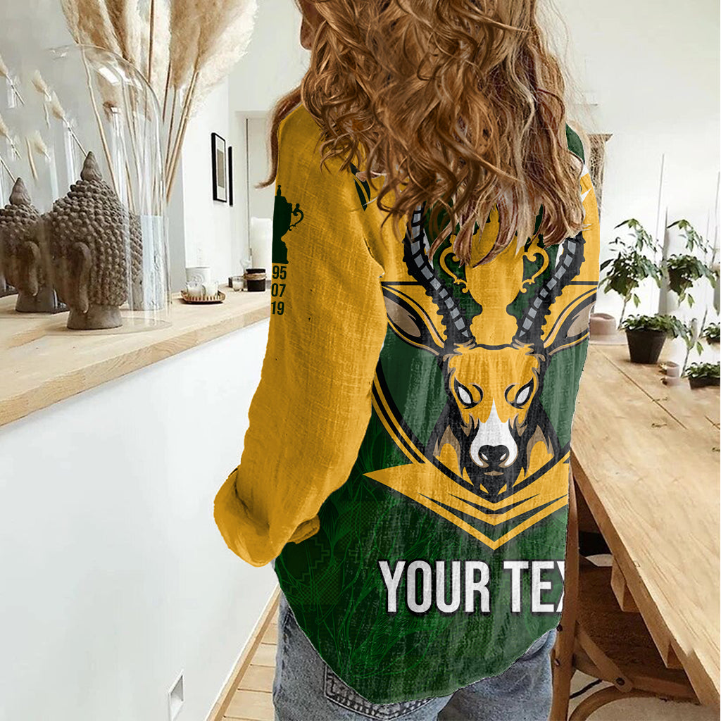 Personalised South Africa Rugby Women Casual Shirt Springbok Mascot History Champion World Rugby 2023 - Wonder Print Shop