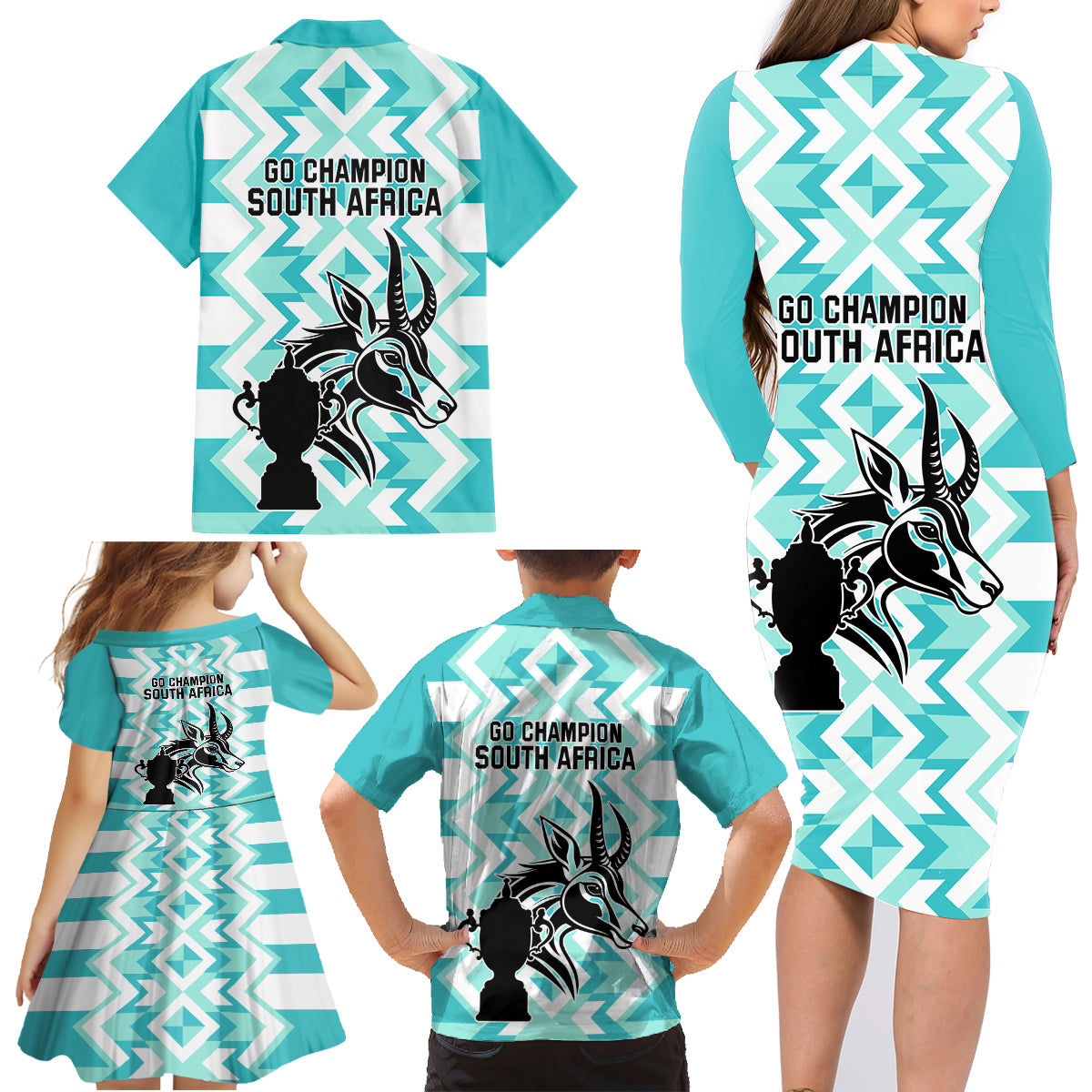 South Africa Rugby Family Matching Long Sleeve Bodycon Dress and Hawaiian Shirt Commemorative World Cup Winners 2023 - Wonder Print Shop