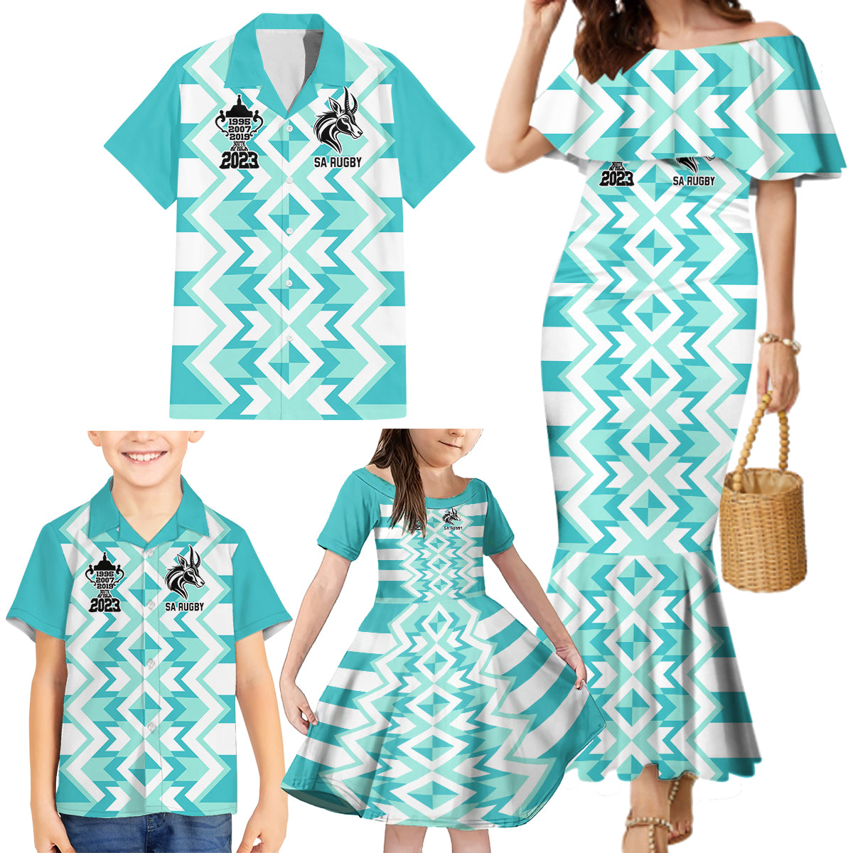South Africa Rugby Family Matching Mermaid Dress and Hawaiian Shirt Commemorative World Cup Winners 2023 - Wonder Print Shop