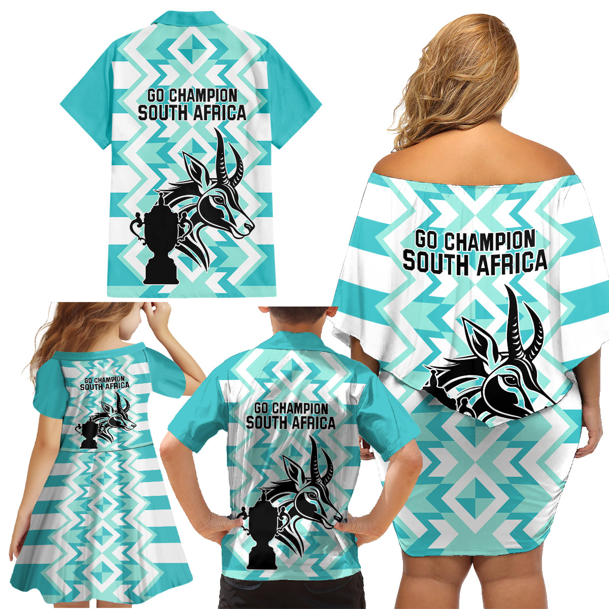 South Africa Rugby Family Matching Off Shoulder Short Dress and Hawaiian Shirt Commemorative World Cup Winners 2023 - Wonder Print Shop