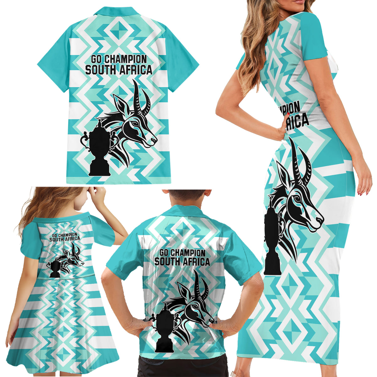 South Africa Rugby Family Matching Short Sleeve Bodycon Dress and Hawaiian Shirt Commemorative World Cup Winners 2023 - Wonder Print Shop