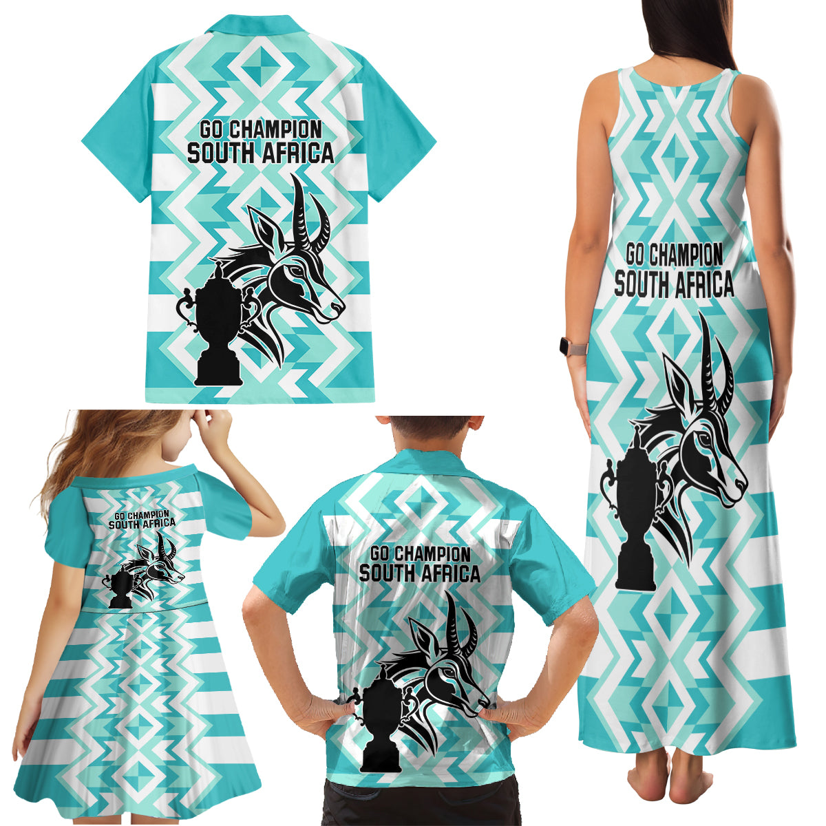 South Africa Rugby Family Matching Tank Maxi Dress and Hawaiian Shirt Commemorative World Cup Winners 2023 - Wonder Print Shop