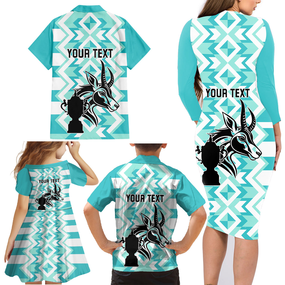 Personalised South Africa Rugby Family Matching Long Sleeve Bodycon Dress and Hawaiian Shirt Commemorative World Cup Winners 2023 - Wonder Print Shop