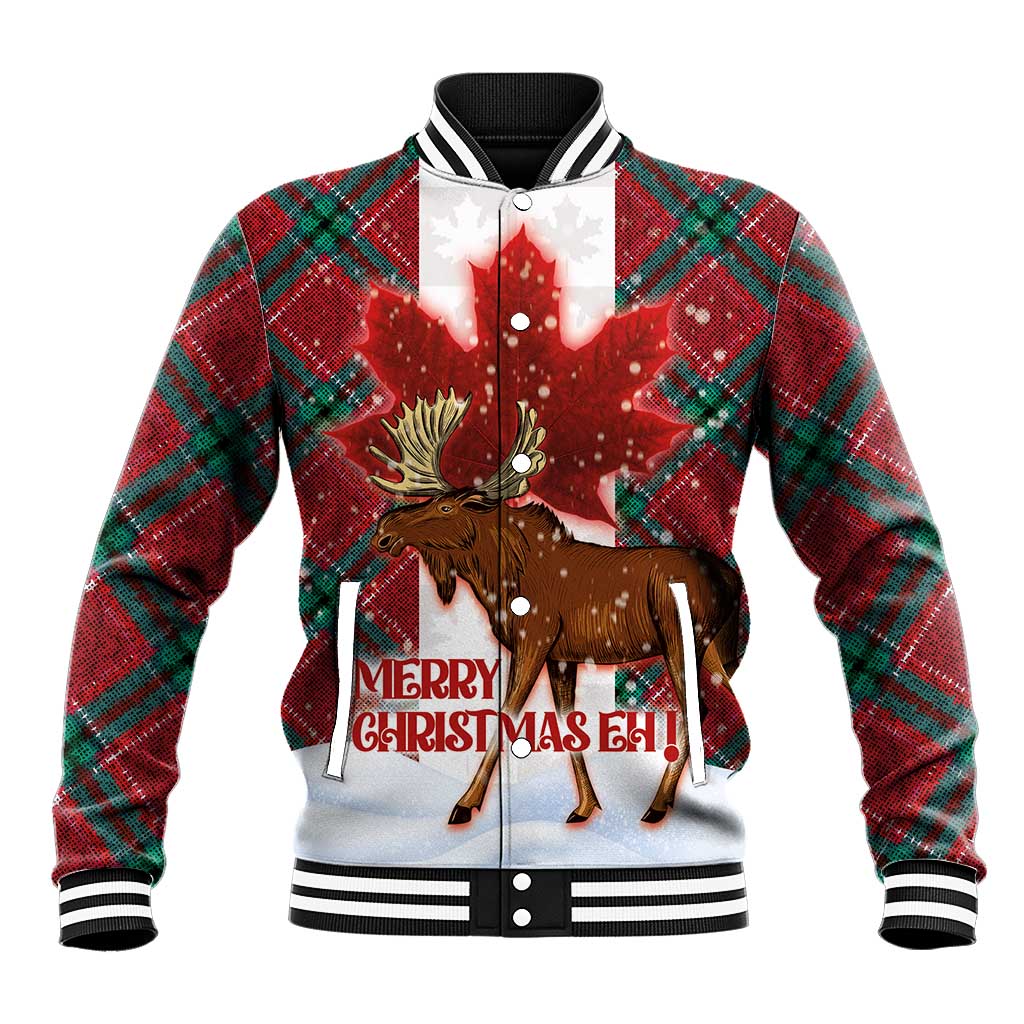 Canadian Christmas - Moose and Maple Retro Style Baseball Jacket - Wonder Print Shop