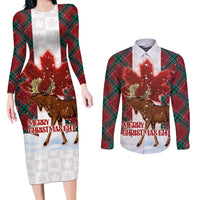 Canadian Christmas - Moose and Maple Retro Style Couples Matching Long Sleeve Bodycon Dress and Long Sleeve Button Shirt - Wonder Print Shop