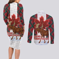 Canadian Christmas - Moose and Maple Retro Style Couples Matching Long Sleeve Bodycon Dress and Long Sleeve Button Shirt - Wonder Print Shop