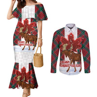 Canadian Christmas - Moose and Maple Retro Style Couples Matching Mermaid Dress and Long Sleeve Button Shirt